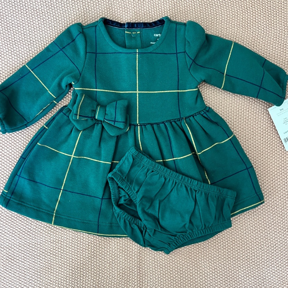 Carter's Green Plaid Dress with Diaper Cover